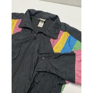 Vintage Adidas Windbreaker Jacket Lined Full Zip Coat 90s Rainbow Womens Medium